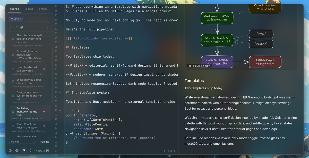 Split mode showing editor and preview side by side